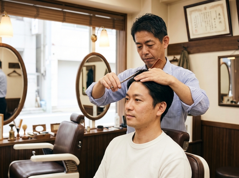 理容師による男性客のヘアカット