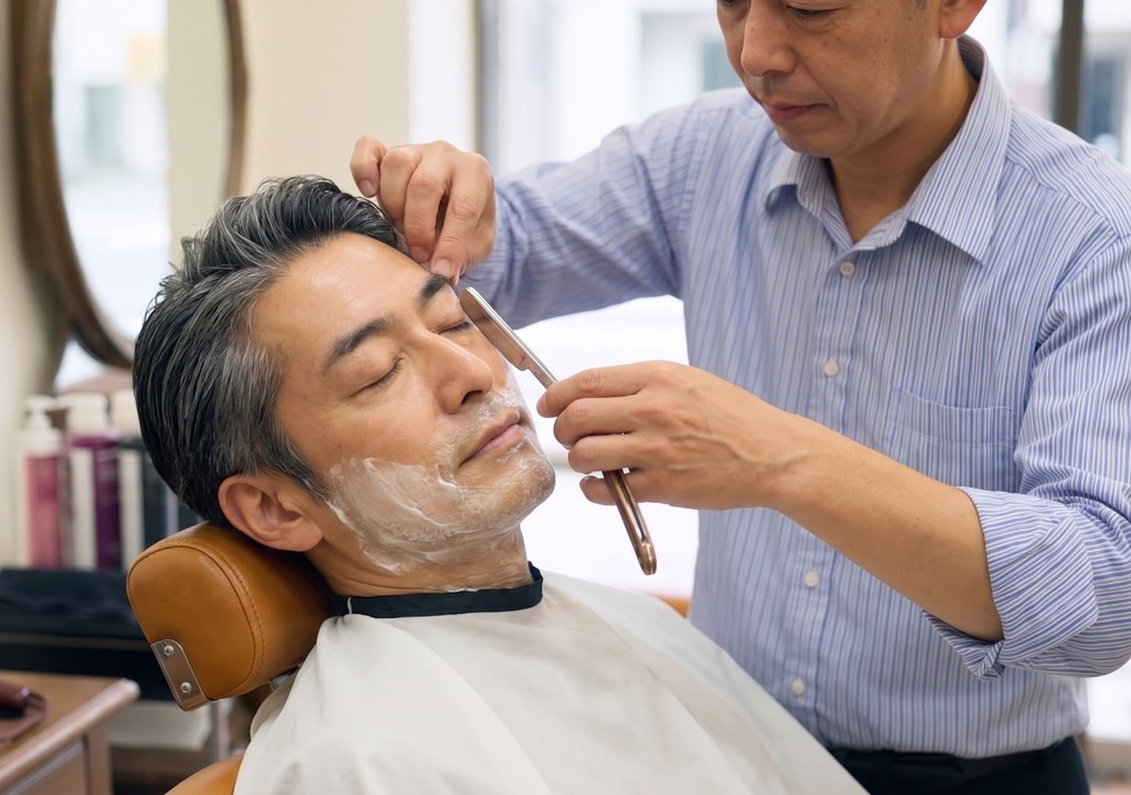 シェービングされている男性の様子