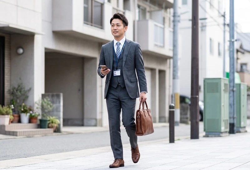ビジネスマンが商談に出かけている様子