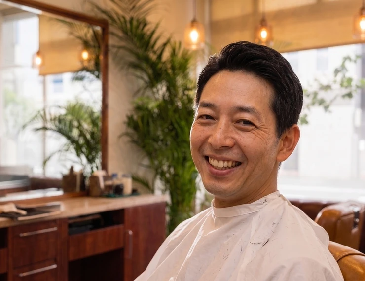 散髪後の笑顔の男性