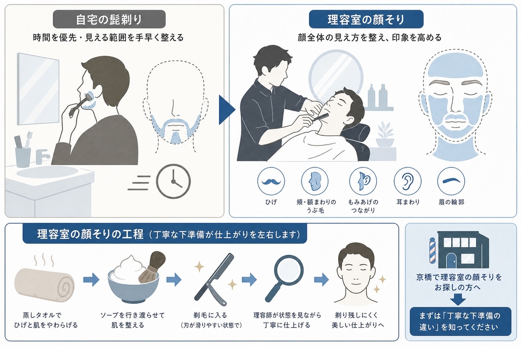 朝の洗面台で行う自宅の髭剃り