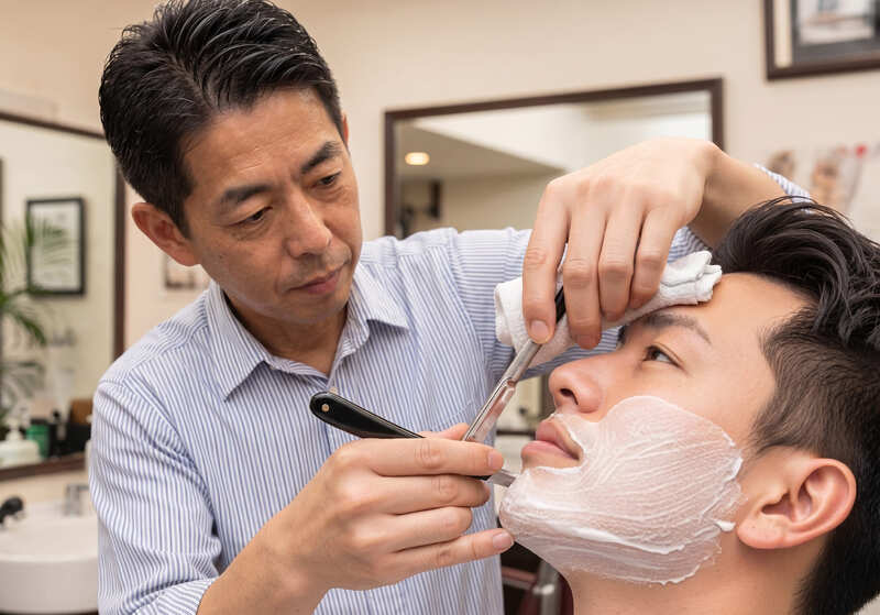 理容師による髭剃り