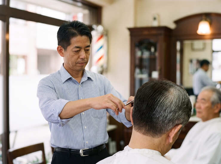 理髪師のカット作業